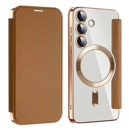 For Samsung Galaxy S24 Clear Case Compatible with MagSafe RFID Blocking Electroplating Phone Cover