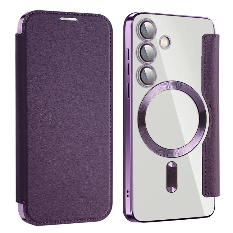 For Samsung Galaxy S24+ Clear Case RFID Blocking Electroplating Phone Case Compatible with MagSafe