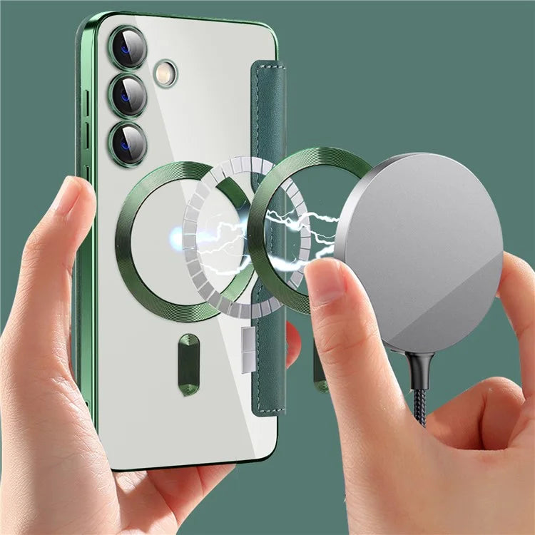 For Samsung Galaxy S24+ Clear Case RFID Blocking Electroplating Phone Case Compatible with MagSafe