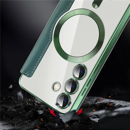 For Samsung Galaxy S24+ Clear Case RFID Blocking Electroplating Phone Case Compatible with MagSafe
