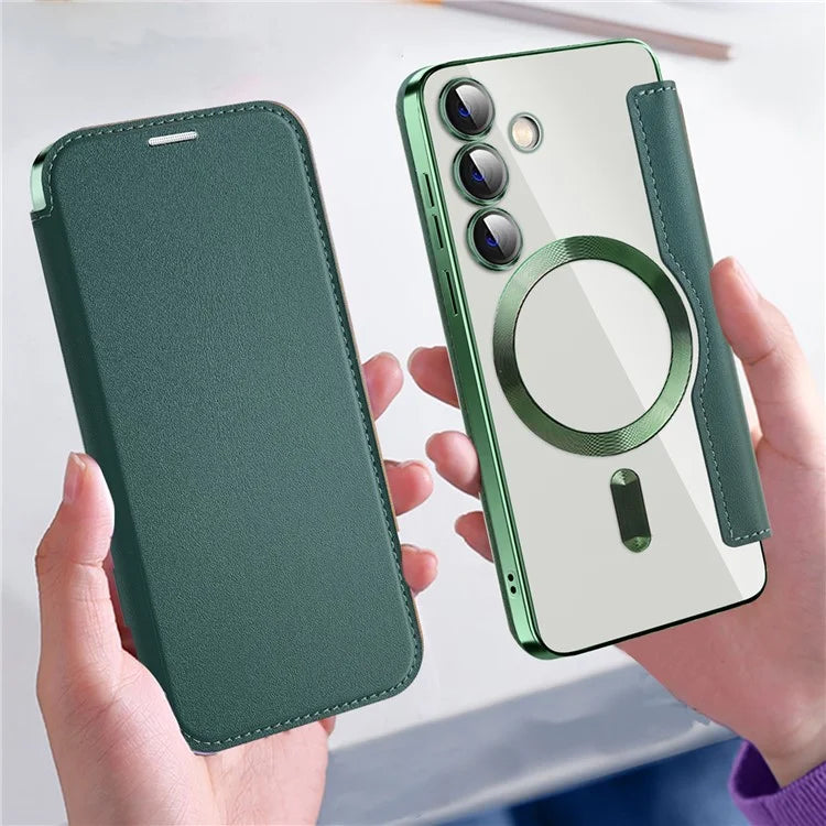 For Samsung Galaxy S24+ Clear Case RFID Blocking Electroplating Phone Case Compatible with MagSafe