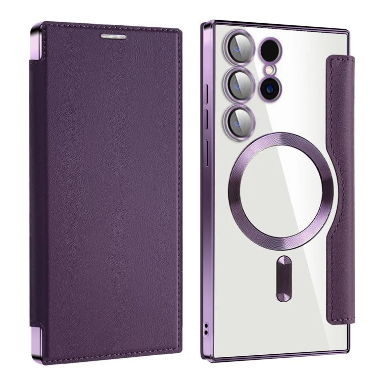 For Samsung Galaxy S24 Ultra Case Compatible with MagSafe Electroplating RFID Blocking Clear Phone Cover