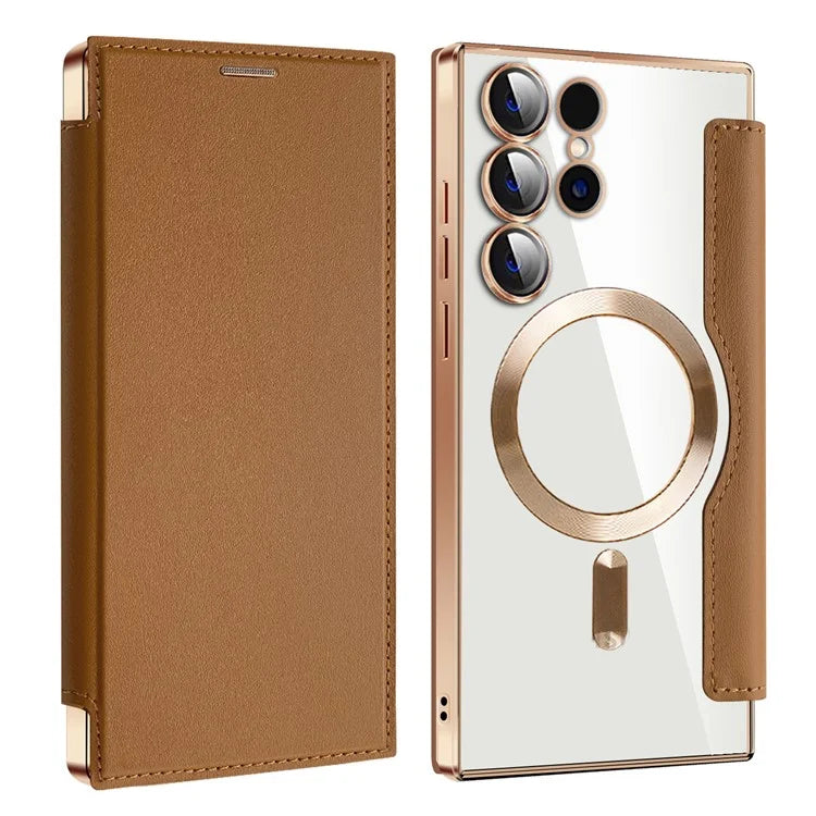 For Samsung Galaxy S24 Ultra Case Compatible with MagSafe Electroplating RFID Blocking Clear Phone Cover