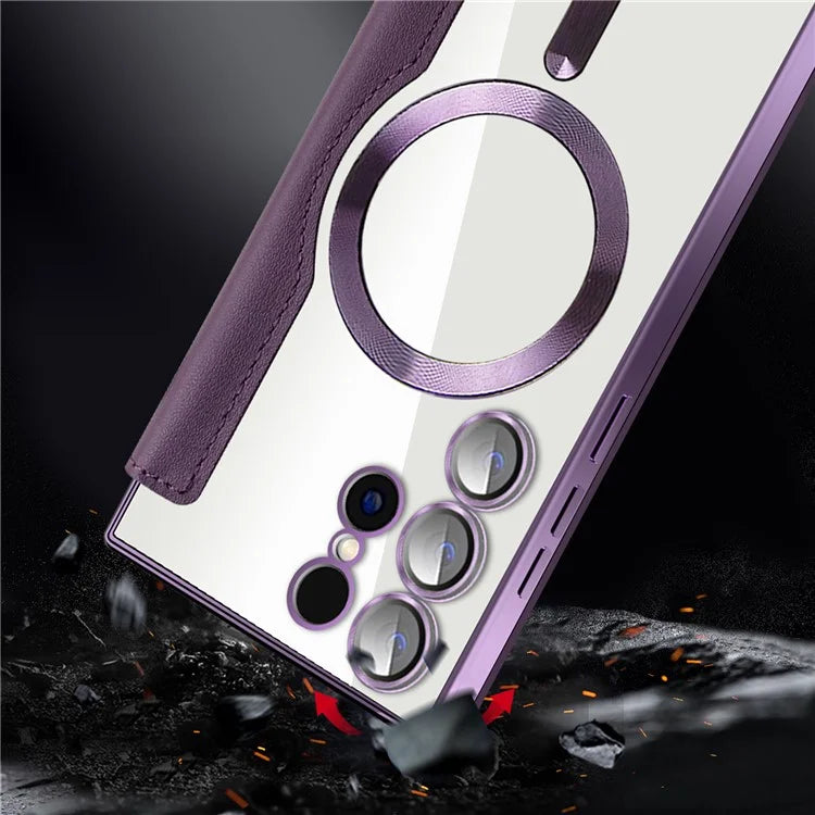 For Samsung Galaxy S24 Ultra Case Compatible with MagSafe Electroplating RFID Blocking Clear Phone Cover