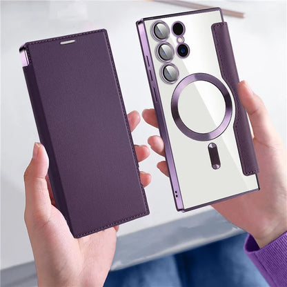 For Samsung Galaxy S24 Ultra Case Compatible with MagSafe Electroplating RFID Blocking Clear Phone Cover