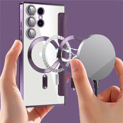 For Samsung Galaxy S24 Ultra Case Compatible with MagSafe Electroplating RFID Blocking Clear Phone Cover