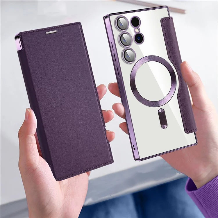 For Samsung Galaxy S24 Ultra Case Compatible with MagSafe Electroplating RFID Blocking Clear Phone Cover