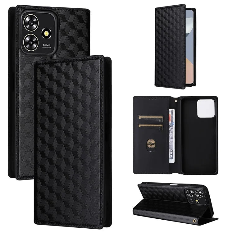 For ZTE Blade A73 4G / Blade V50 Smart / Blade V50 Desig 4G / Axon 50 Lite Wallet Phone Case Rhombus Imprinted PU Leather Folio Flip Cover