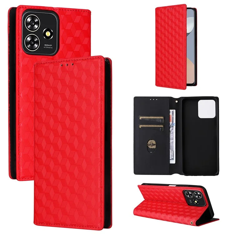 For ZTE Blade A73 4G / Blade V50 Smart / Blade V50 Desig 4G / Axon 50 Lite Wallet Phone Case Rhombus Imprinted PU Leather Folio Flip Cover