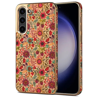 Flower Pattern Slim Case for Samsung Galaxy S23 Case Electroplating TPU+PC+PU Phone Cover
