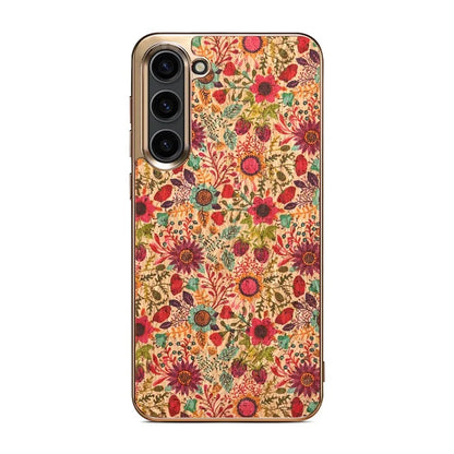 Flower Pattern Slim Case for Samsung Galaxy S23 Case Electroplating TPU+PC+PU Phone Cover