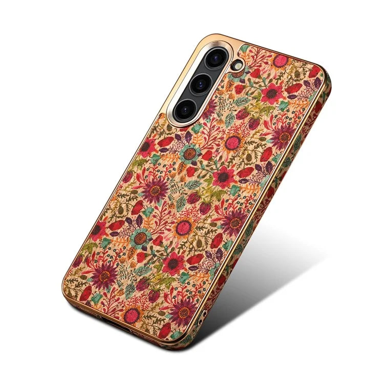 Flower Pattern Slim Case for Samsung Galaxy S23 Case Electroplating TPU+PC+PU Phone Cover