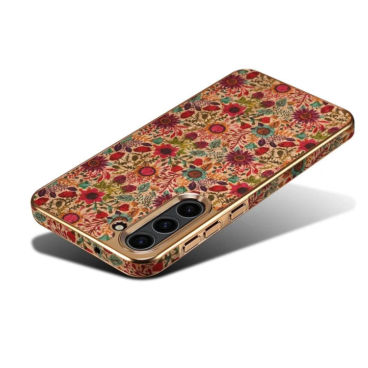 Flower Pattern Slim Case for Samsung Galaxy S23 Case Electroplating TPU+PC+PU Phone Cover