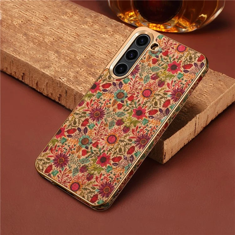 Flower Pattern Slim Case for Samsung Galaxy S23 Case Electroplating TPU+PC+PU Phone Cover