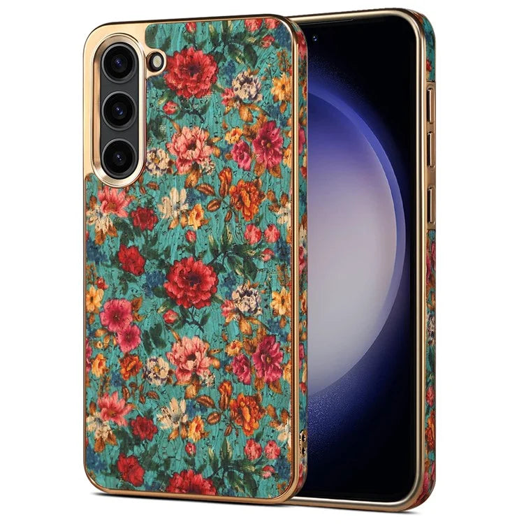 Flower Pattern Slim Case for Samsung Galaxy S23 Case Electroplating TPU+PC+PU Phone Cover