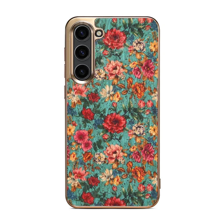 Flower Pattern Slim Case for Samsung Galaxy S23 Case Electroplating TPU+PC+PU Phone Cover