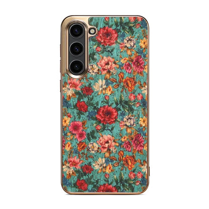 Flower Pattern Slim Case for Samsung Galaxy S23 Case Electroplating TPU+PC+PU Phone Cover