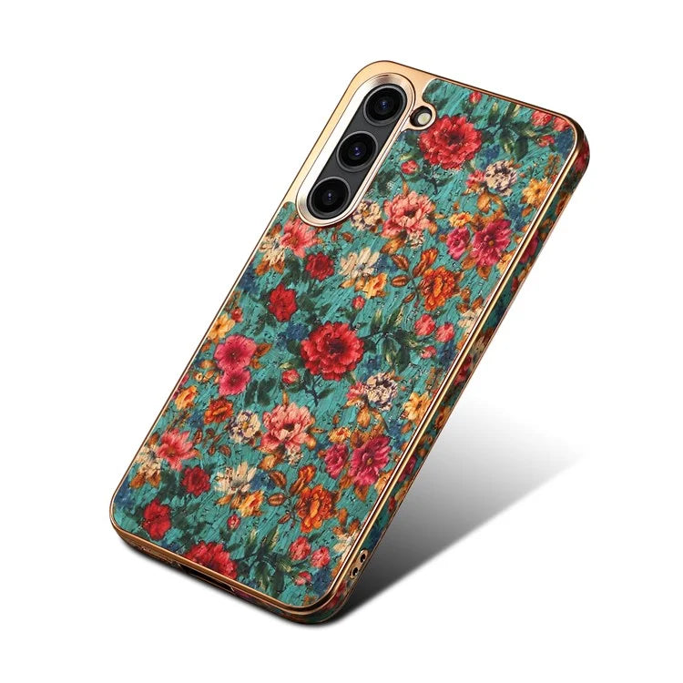 Flower Pattern Slim Case for Samsung Galaxy S23 Case Electroplating TPU+PC+PU Phone Cover