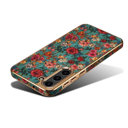 Flower Pattern Slim Case for Samsung Galaxy S23 Case Electroplating TPU+PC+PU Phone Cover