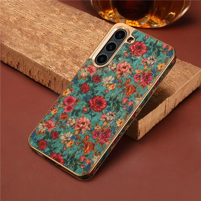 Flower Pattern Slim Case for Samsung Galaxy S23 Case Electroplating TPU+PC+PU Phone Cover