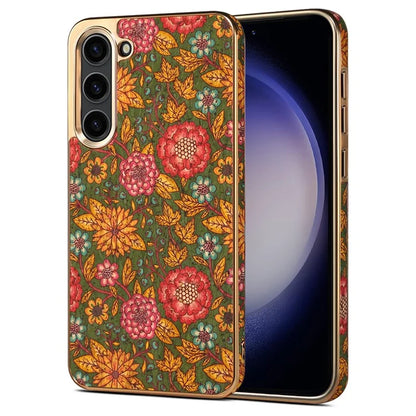 Flower Pattern Slim Case for Samsung Galaxy S23 Case Electroplating TPU+PC+PU Phone Cover