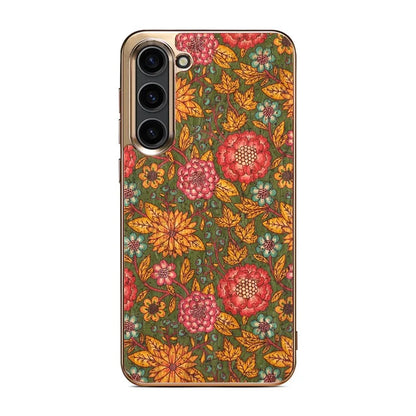 Flower Pattern Slim Case for Samsung Galaxy S23 Case Electroplating TPU+PC+PU Phone Cover
