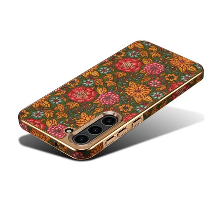 Flower Pattern Slim Case for Samsung Galaxy S23 Case Electroplating TPU+PC+PU Phone Cover