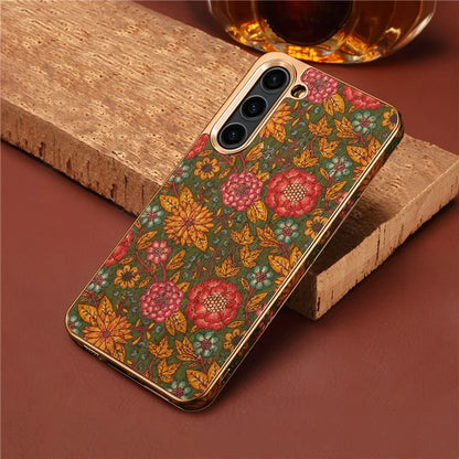 Flower Pattern Slim Case for Samsung Galaxy S23 Case Electroplating TPU+PC+PU Phone Cover