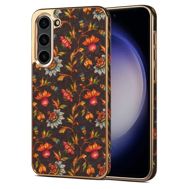 Flower Pattern Slim Case for Samsung Galaxy S23 Case Electroplating TPU+PC+PU Phone Cover