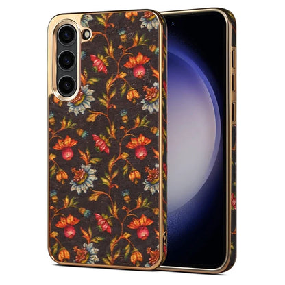 Flower Pattern Slim Case for Samsung Galaxy S23 Case Electroplating TPU+PC+PU Phone Cover