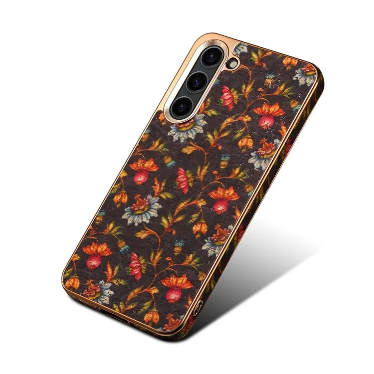 Flower Pattern Slim Case for Samsung Galaxy S23 Case Electroplating TPU+PC+PU Phone Cover