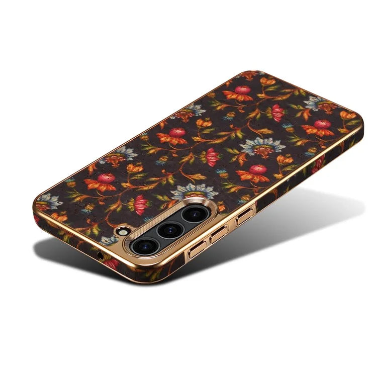 Flower Pattern Slim Case for Samsung Galaxy S23 Case Electroplating TPU+PC+PU Phone Cover