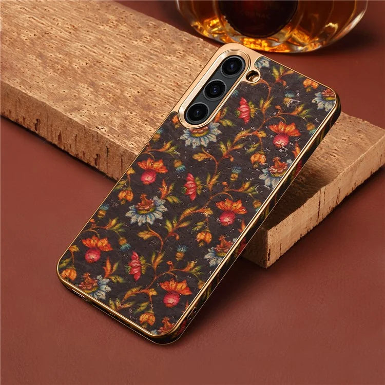 Flower Pattern Slim Case for Samsung Galaxy S23 Case Electroplating TPU+PC+PU Phone Cover