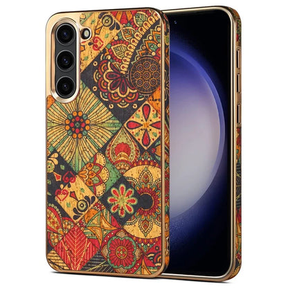 Flower Pattern Slim Case for Samsung Galaxy S23 Case Electroplating TPU+PC+PU Phone Cover