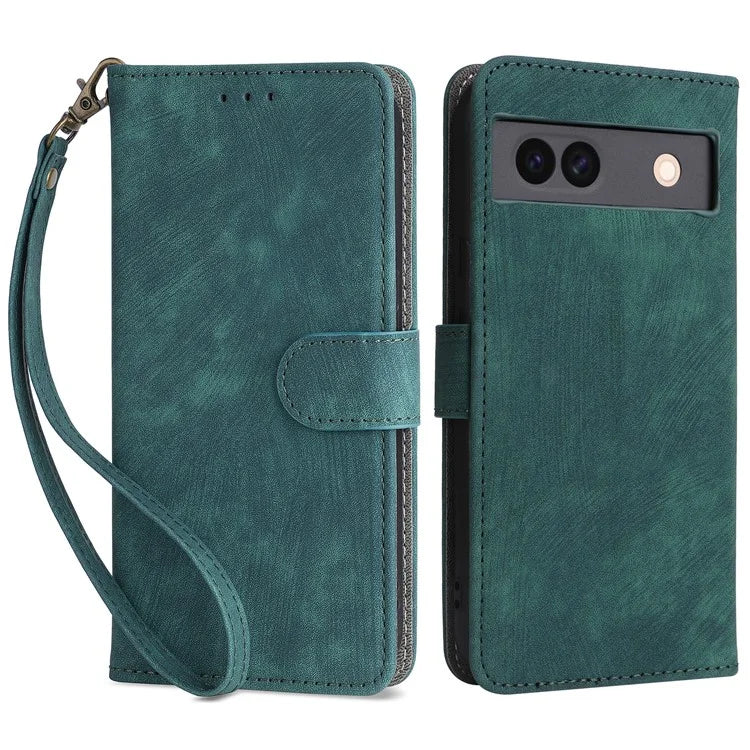 For Google Pixel 8a Case RFID Blocking PU Leather Phone Cover with Strap