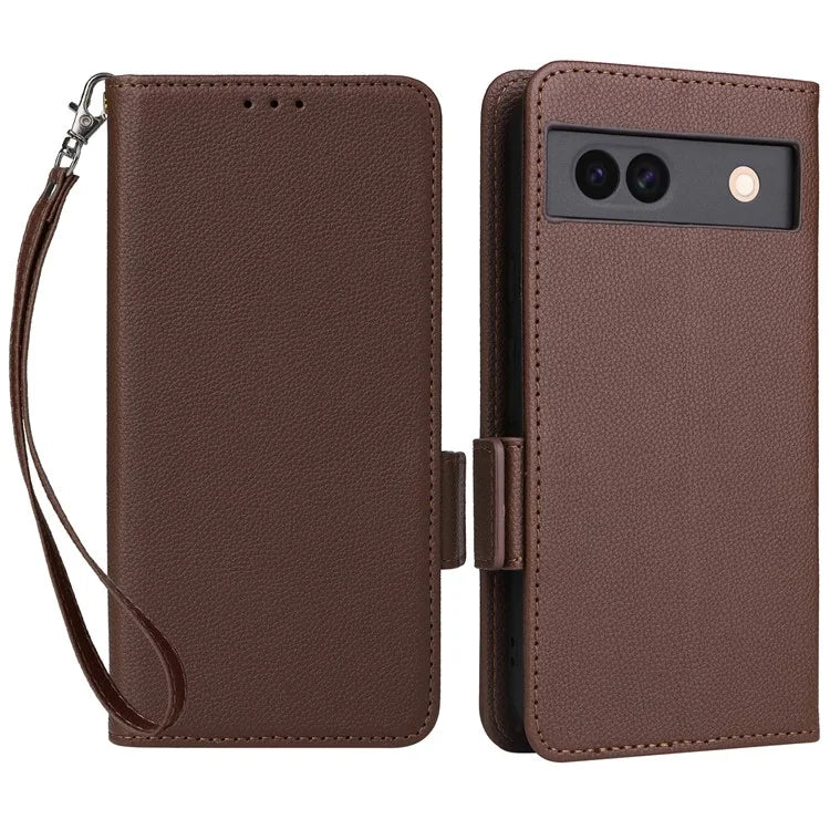 For Google Pixel 8a Case Shockproof Wallet Phone Case Litchi Texture PU Leather Flip Cover with Strap