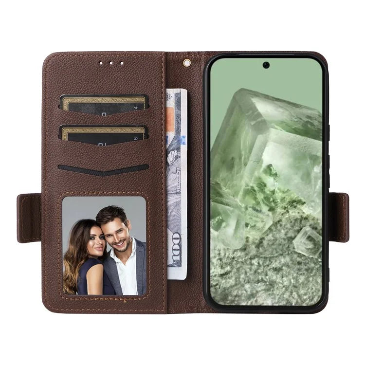 For Google Pixel 8a Case Shockproof Wallet Phone Case Litchi Texture PU Leather Flip Cover with Strap