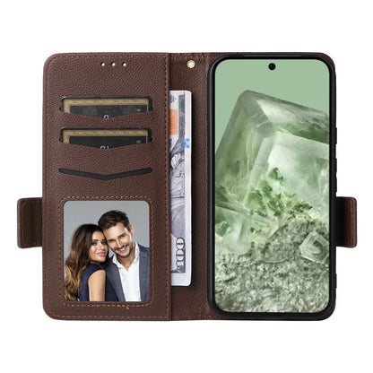 For Google Pixel 8a Case Shockproof Wallet Phone Case Litchi Texture PU Leather Flip Cover with Strap
