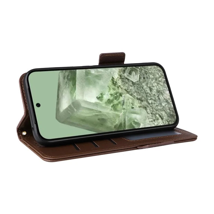 For Google Pixel 8a Case Shockproof Wallet Phone Case Litchi Texture PU Leather Flip Cover with Strap