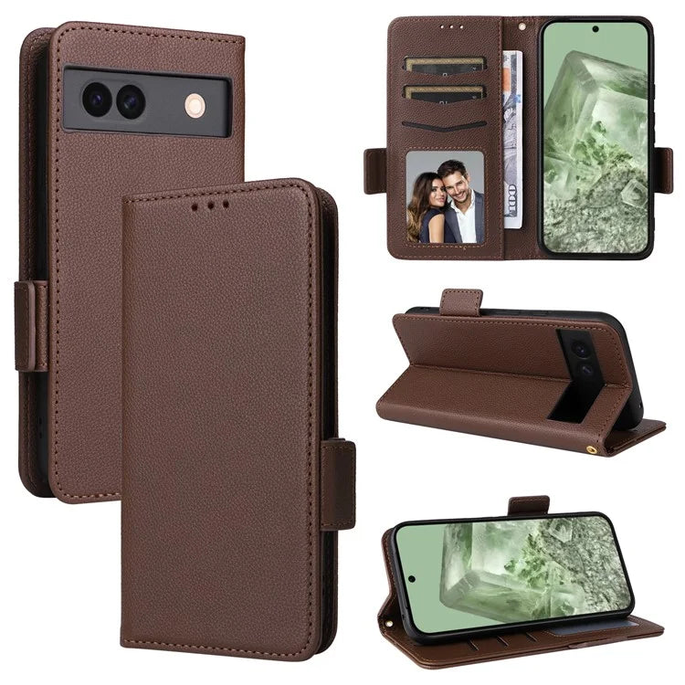 For Google Pixel 8a Case Shockproof Wallet Phone Case Litchi Texture PU Leather Flip Cover with Strap