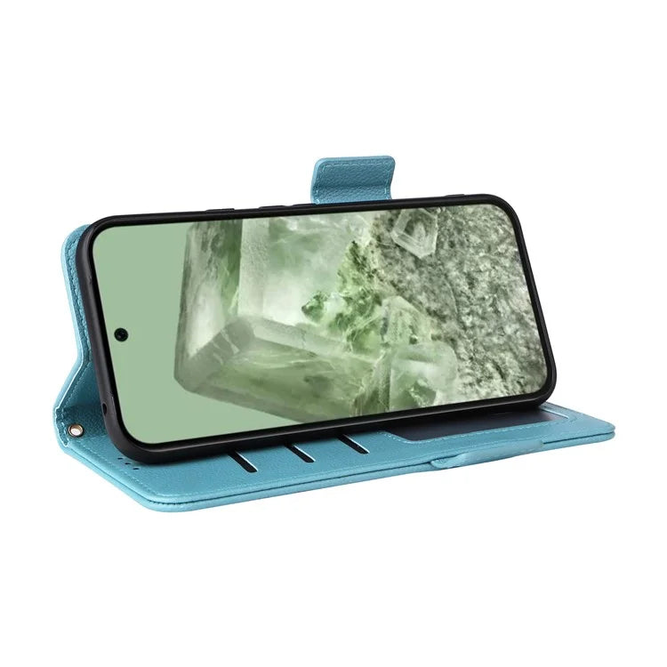 For Google Pixel 8a Case Shockproof Wallet Phone Case Litchi Texture PU Leather Flip Cover with Strap