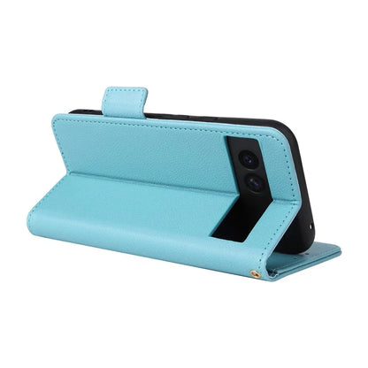 For Google Pixel 8a Case Shockproof Wallet Phone Case Litchi Texture PU Leather Flip Cover with Strap