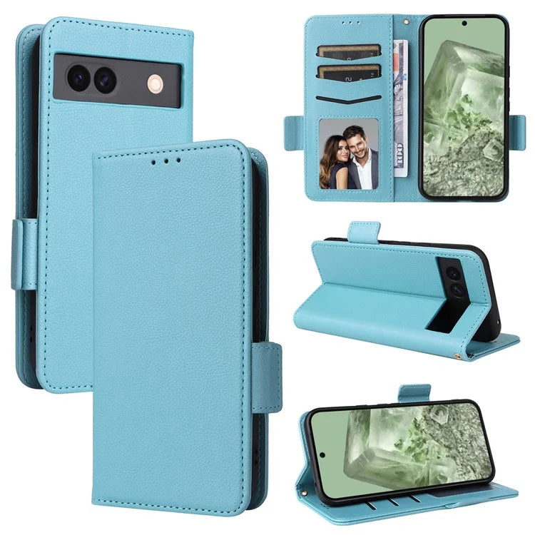 For Google Pixel 8a Case Shockproof Wallet Phone Case Litchi Texture PU Leather Flip Cover with Strap