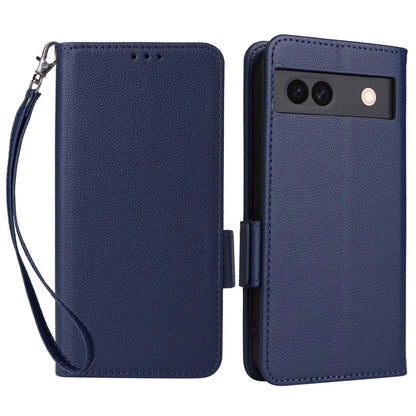 For Google Pixel 8a Case Shockproof Wallet Phone Case Litchi Texture PU Leather Flip Cover with Strap