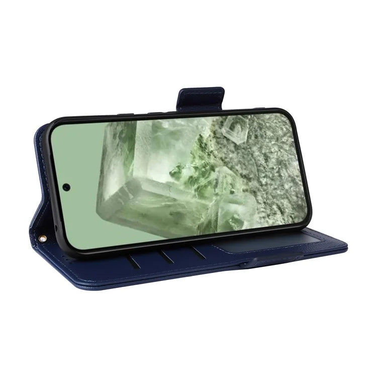 For Google Pixel 8a Case Shockproof Wallet Phone Case Litchi Texture PU Leather Flip Cover with Strap