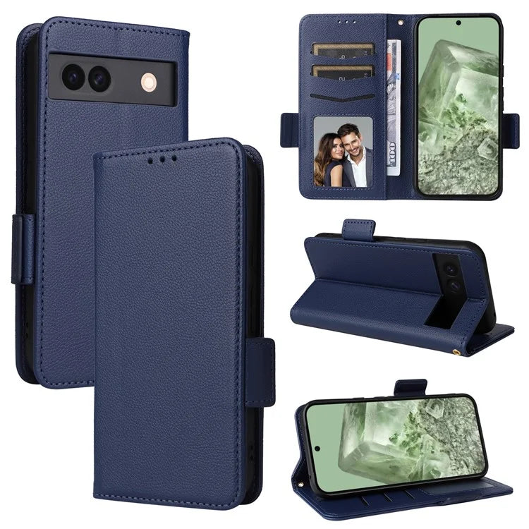 For Google Pixel 8a Case Shockproof Wallet Phone Case Litchi Texture PU Leather Flip Cover with Strap