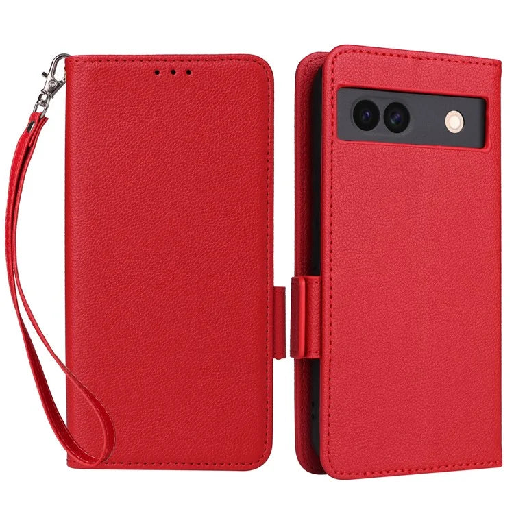 For Google Pixel 8a Case Shockproof Wallet Phone Case Litchi Texture PU Leather Flip Cover with Strap