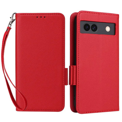 For Google Pixel 8a Case Shockproof Wallet Phone Case Litchi Texture PU Leather Flip Cover with Strap