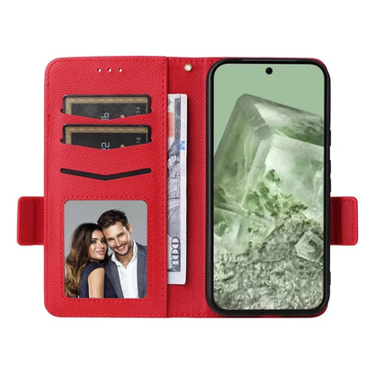 For Google Pixel 8a Case Shockproof Wallet Phone Case Litchi Texture PU Leather Flip Cover with Strap
