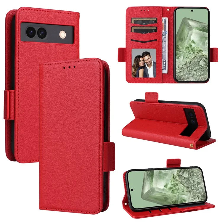 For Google Pixel 8a Case Shockproof Wallet Phone Case Litchi Texture PU Leather Flip Cover with Strap